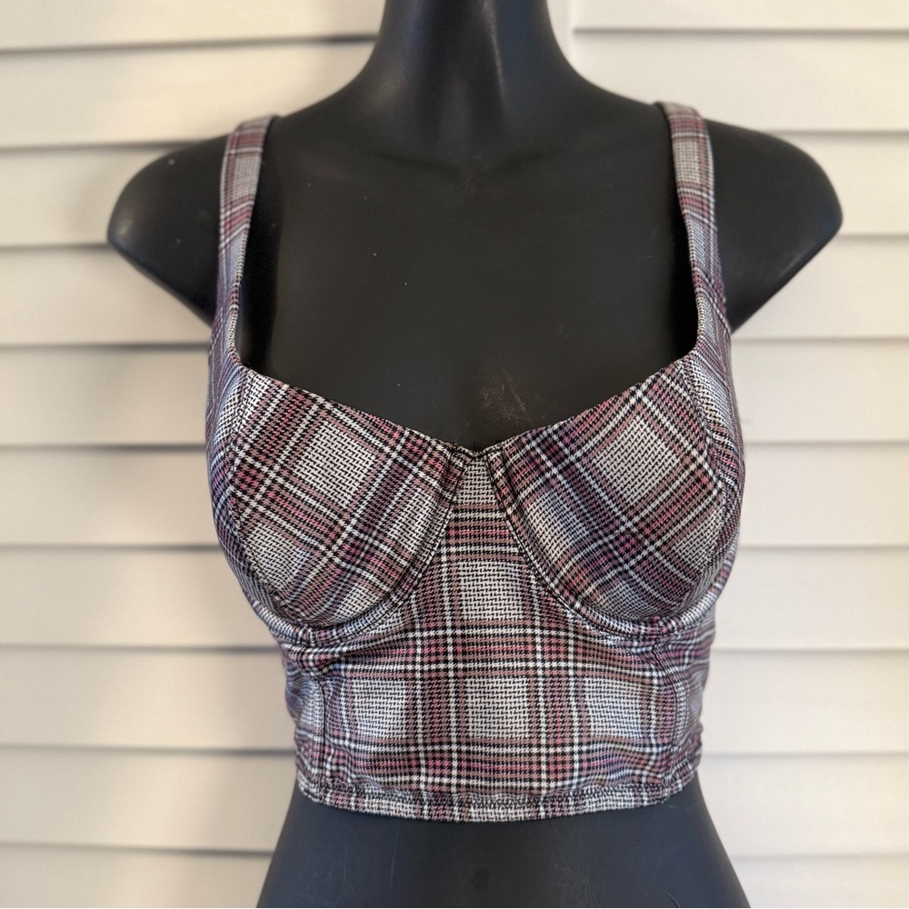 Victoria's Secret Plaid Long Line Bra Top - Black, White, Red Size 34D - Picture 3 of 10